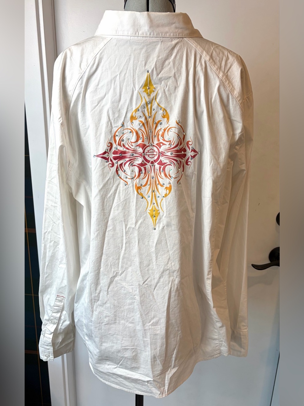 Harley-Davidson Motorcycles Cotton Button Down, Graphic w/crystals, white , 2W - Picture 9 of 16